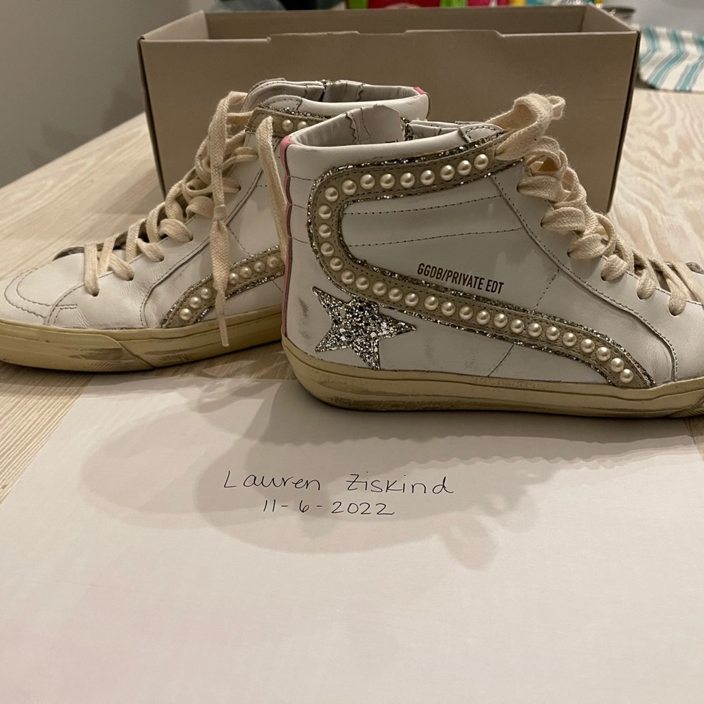 Golden Goose Glitter and Pearl Stud Slide Sneakers